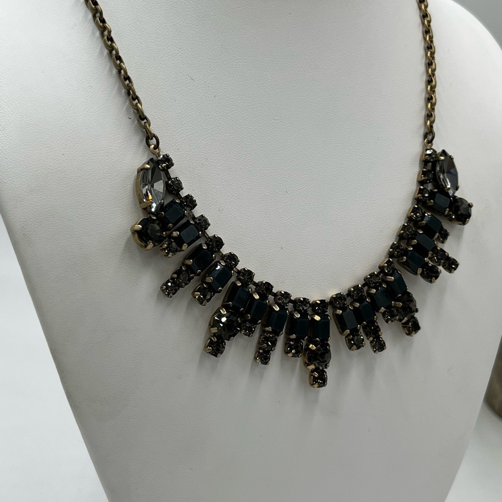 J. Crew‎ Gold Toned Dark Gray Rhinestones Edgy Statement Necklace
